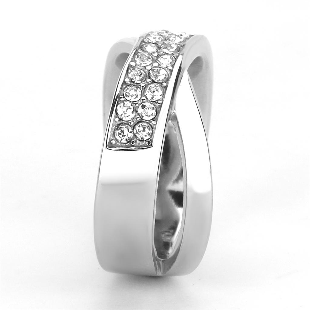 TK3436 - High polished (no plating) Stainless Steel Ring with Top Grade Crystal in Clear