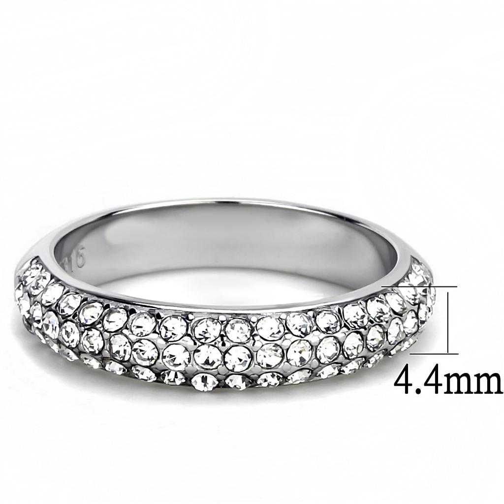 TK3437 - High polished (no plating) Stainless Steel Ring with Top Grade Crystal in Clear
