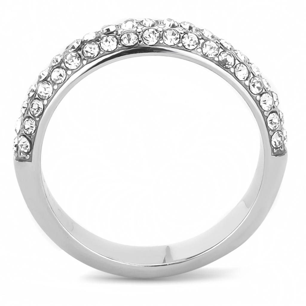 TK3437 - High polished (no plating) Stainless Steel Ring with Top Grade Crystal in Clear