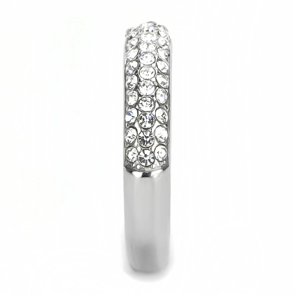 TK3437 - High polished (no plating) Stainless Steel Ring with Top Grade Crystal in Clear
