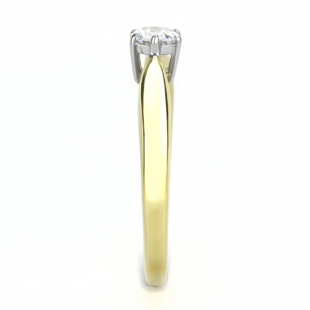 TK3440 - Two-Tone IP Gold (Ion Plating) Stainless Steel Ring with AAA Grade CZ in Clear