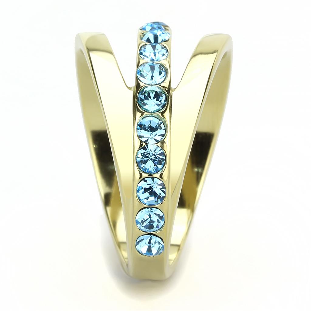 TK3441 - IP Gold(Ion Plating) Stainless Steel Ring with Top Grade Crystal in Sea Blue