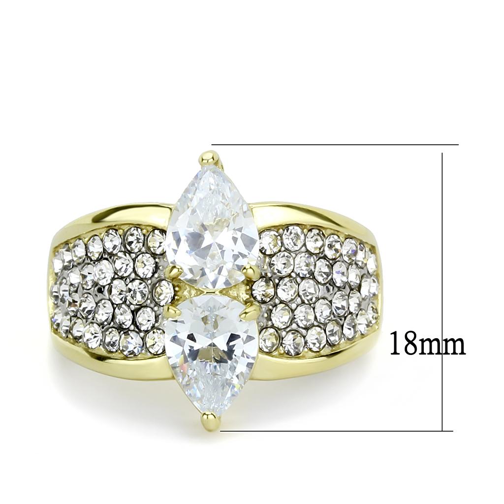 TK3442 - Two-Tone IP Gold (Ion Plating) Stainless Steel Ring with AAA Grade CZ in Clear