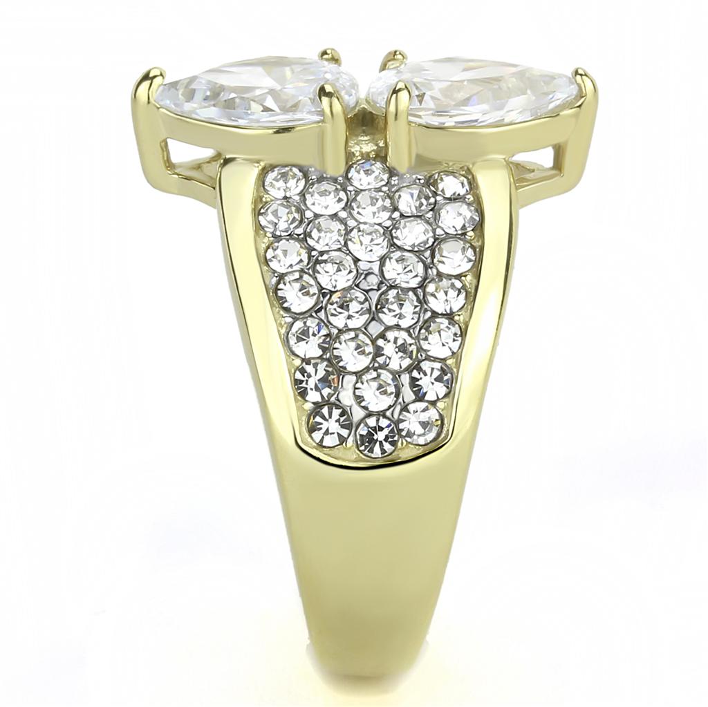 TK3442 - Two-Tone IP Gold (Ion Plating) Stainless Steel Ring with AAA Grade CZ in Clear