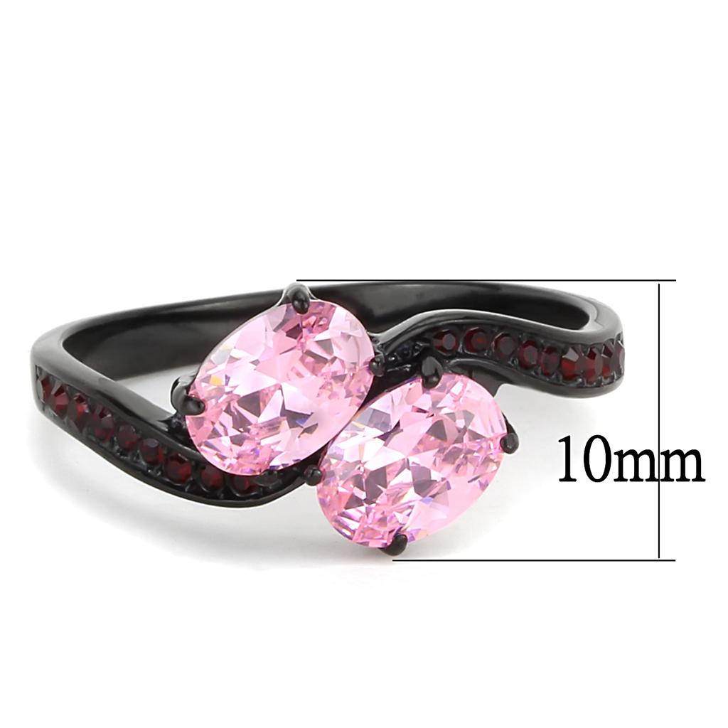 TK3444 - IP Black(Ion Plating) Stainless Steel Ring with AAA Grade CZ in Rose