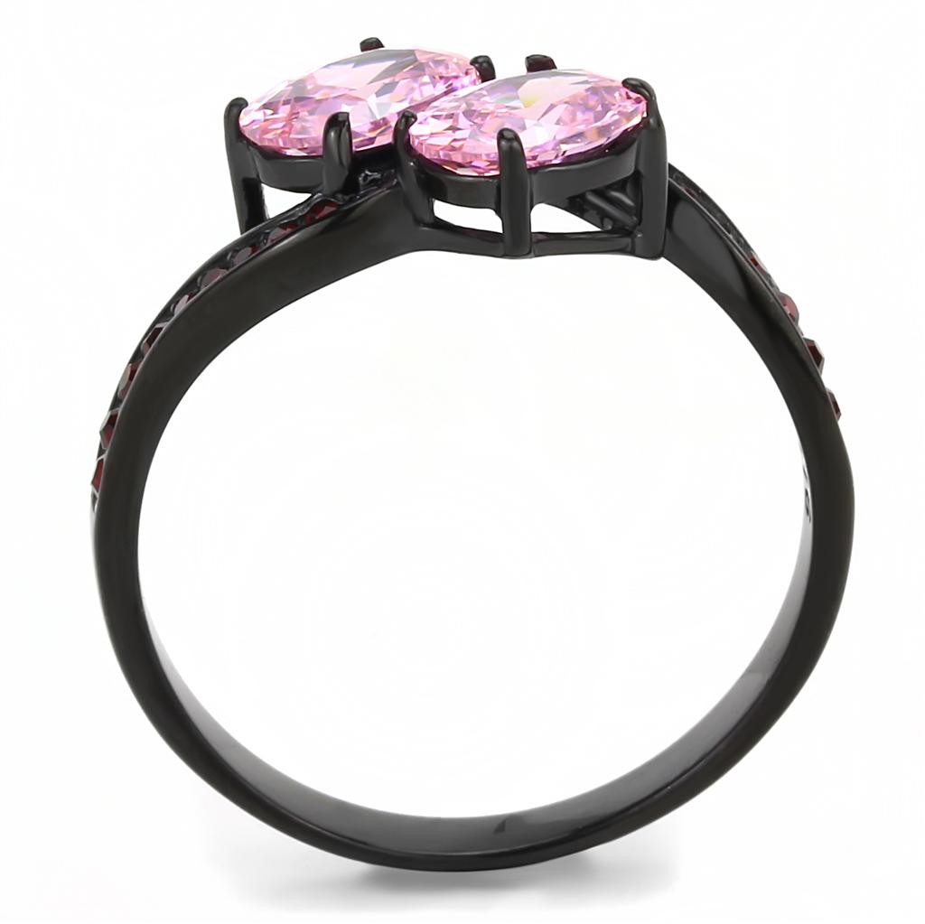 TK3444 - IP Black(Ion Plating) Stainless Steel Ring with AAA Grade CZ in Rose