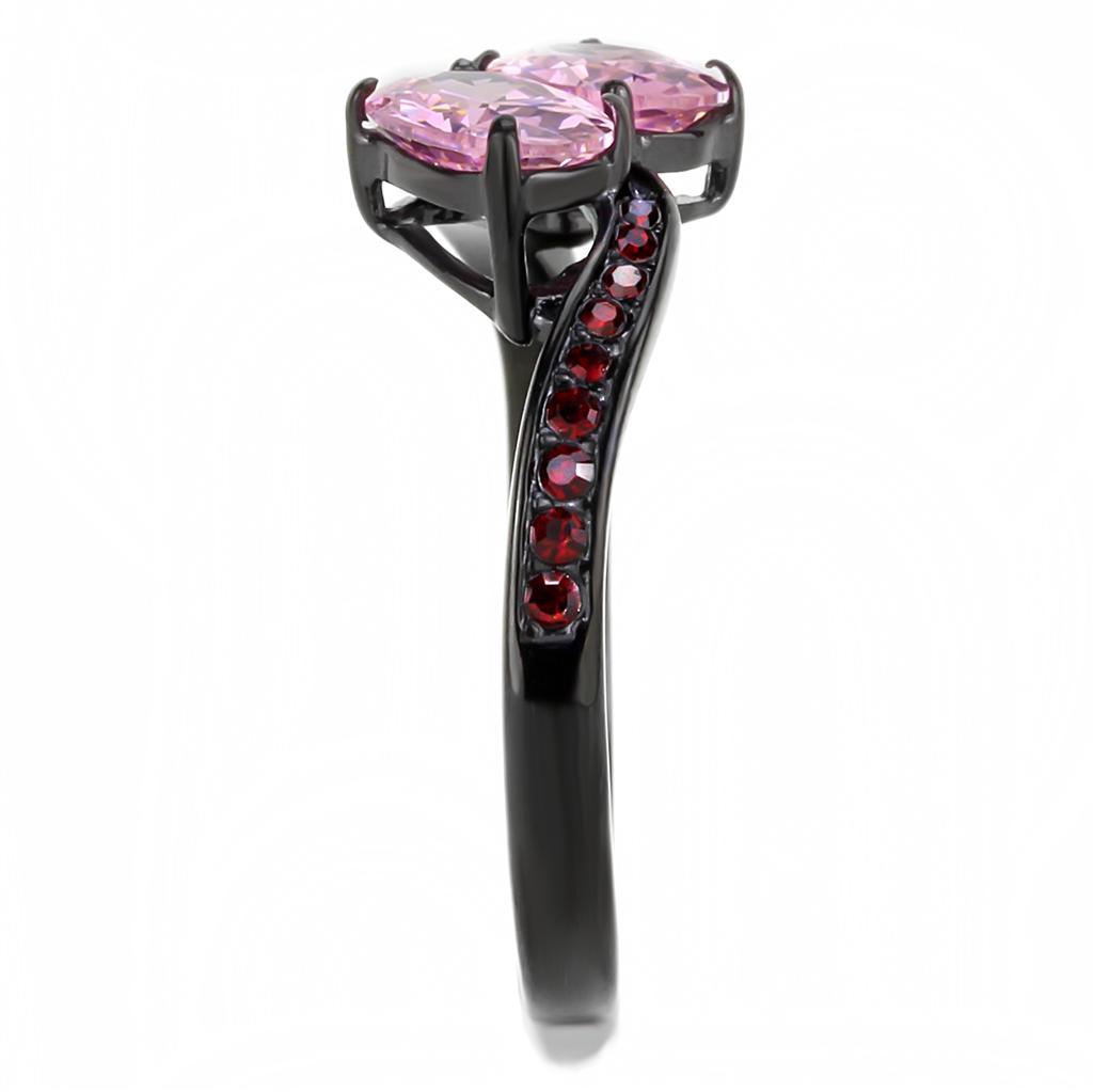 TK3444 - IP Black(Ion Plating) Stainless Steel Ring with AAA Grade CZ in Rose