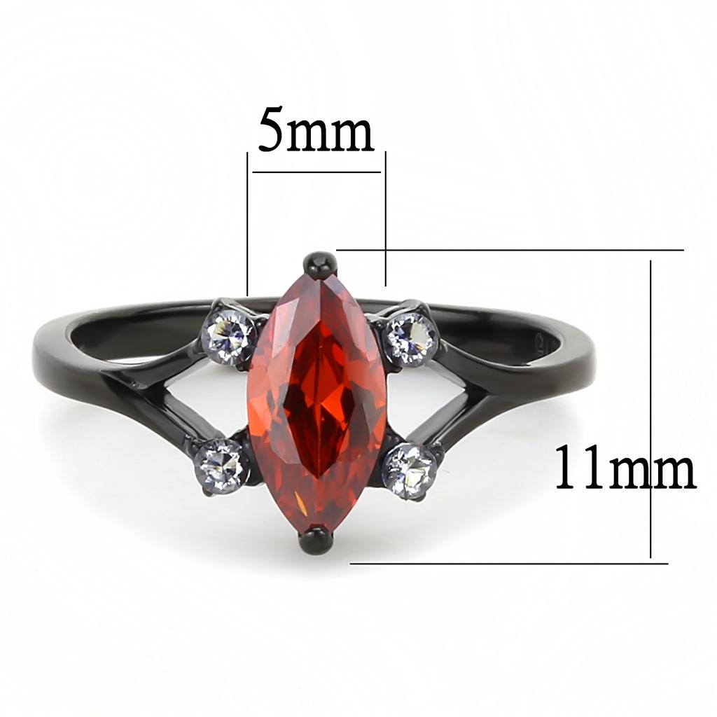 TK3445 - IP Black(Ion Plating) Stainless Steel Ring with AAA Grade CZ in Garnet