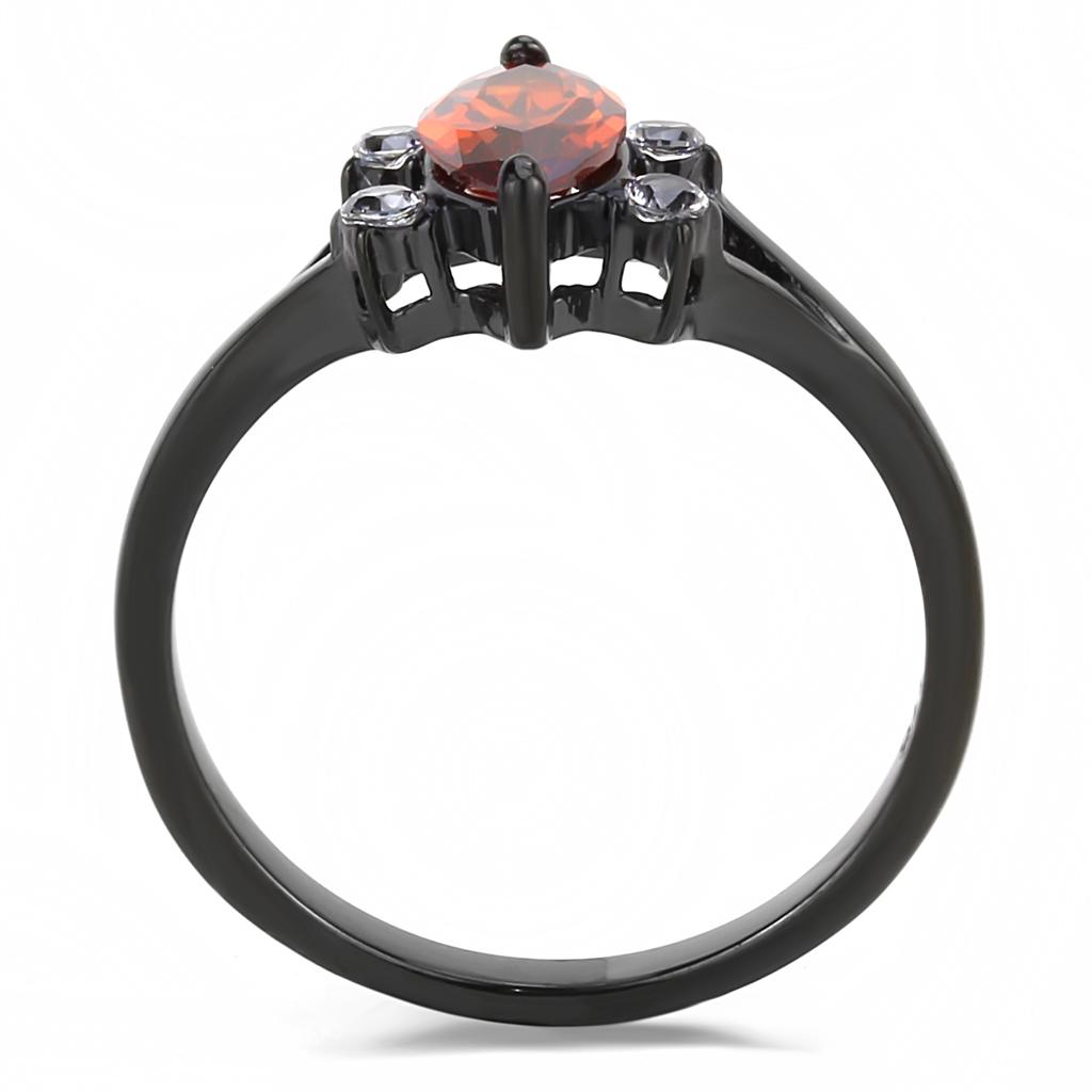 TK3445 - IP Black(Ion Plating) Stainless Steel Ring with AAA Grade CZ in Garnet