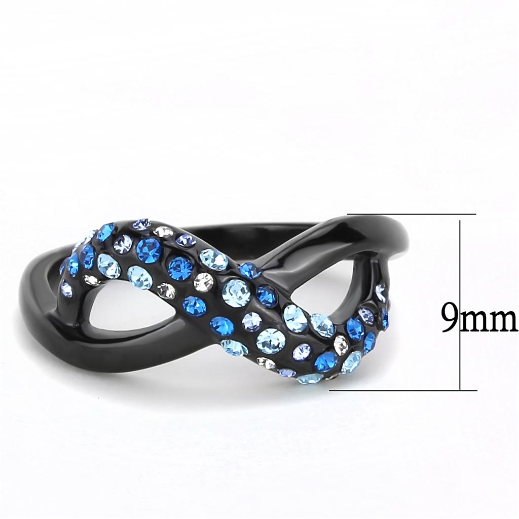 TK3446 - IP Black(Ion Plating) Stainless Steel Ring with Top Grade Crystal in Multi Color