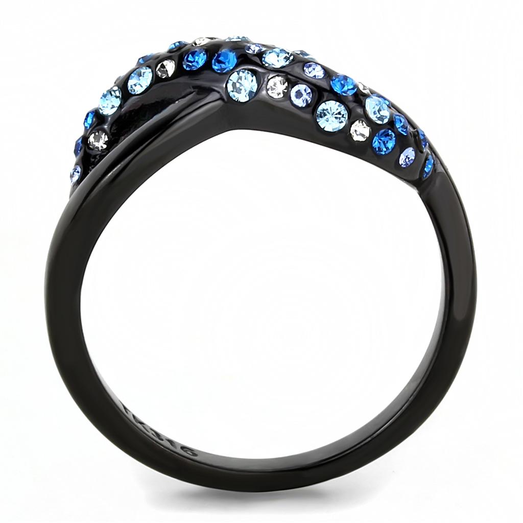 TK3446 - IP Black(Ion Plating) Stainless Steel Ring with Top Grade Crystal in Multi Color