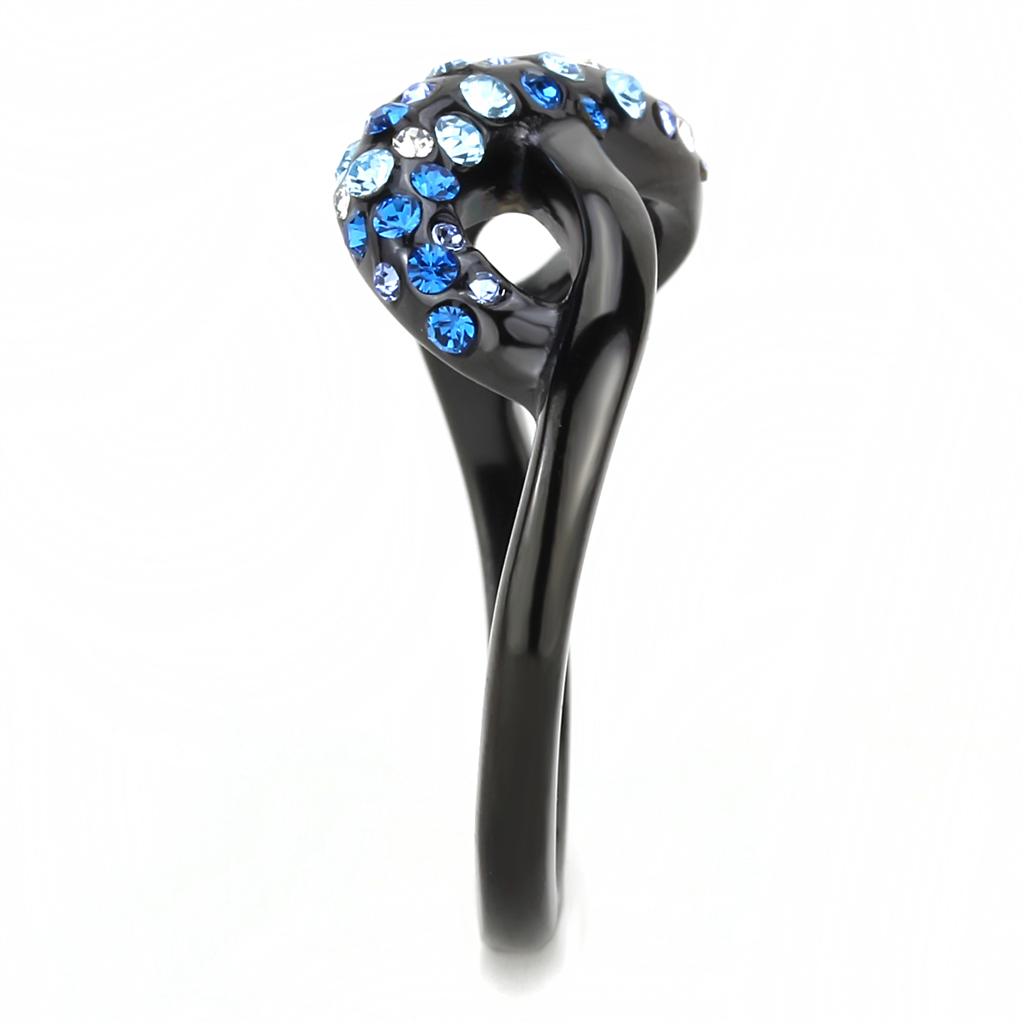 TK3446 - IP Black(Ion Plating) Stainless Steel Ring with Top Grade Crystal in Multi Color