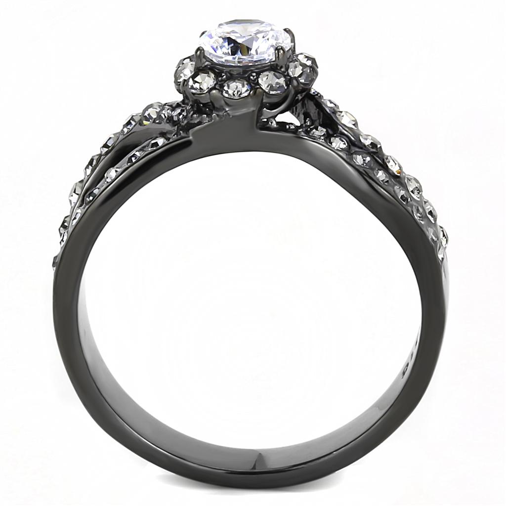 TK3448 - IP Light Black (IP Gun) Stainless Steel Ring with AAA Grade CZ in Clear