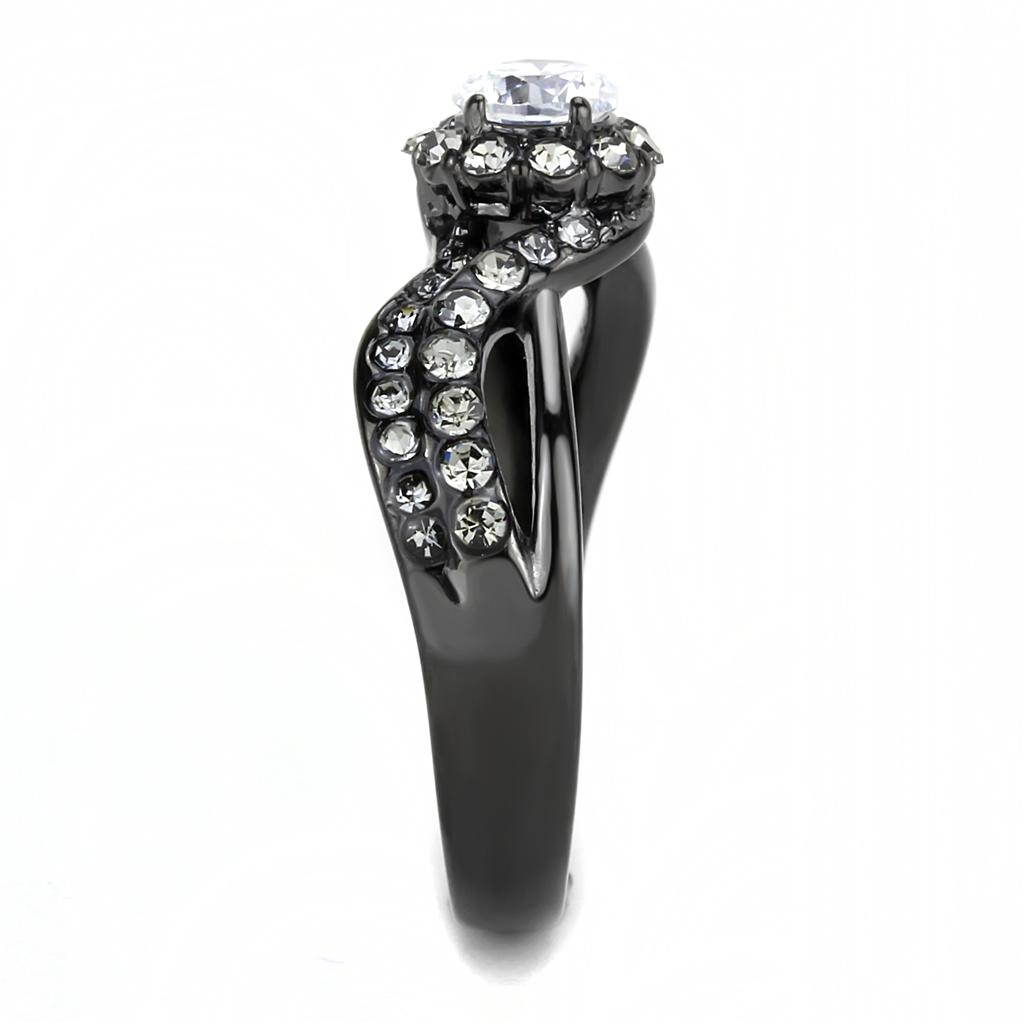 TK3448 - IP Light Black (IP Gun) Stainless Steel Ring with AAA Grade CZ in Clear