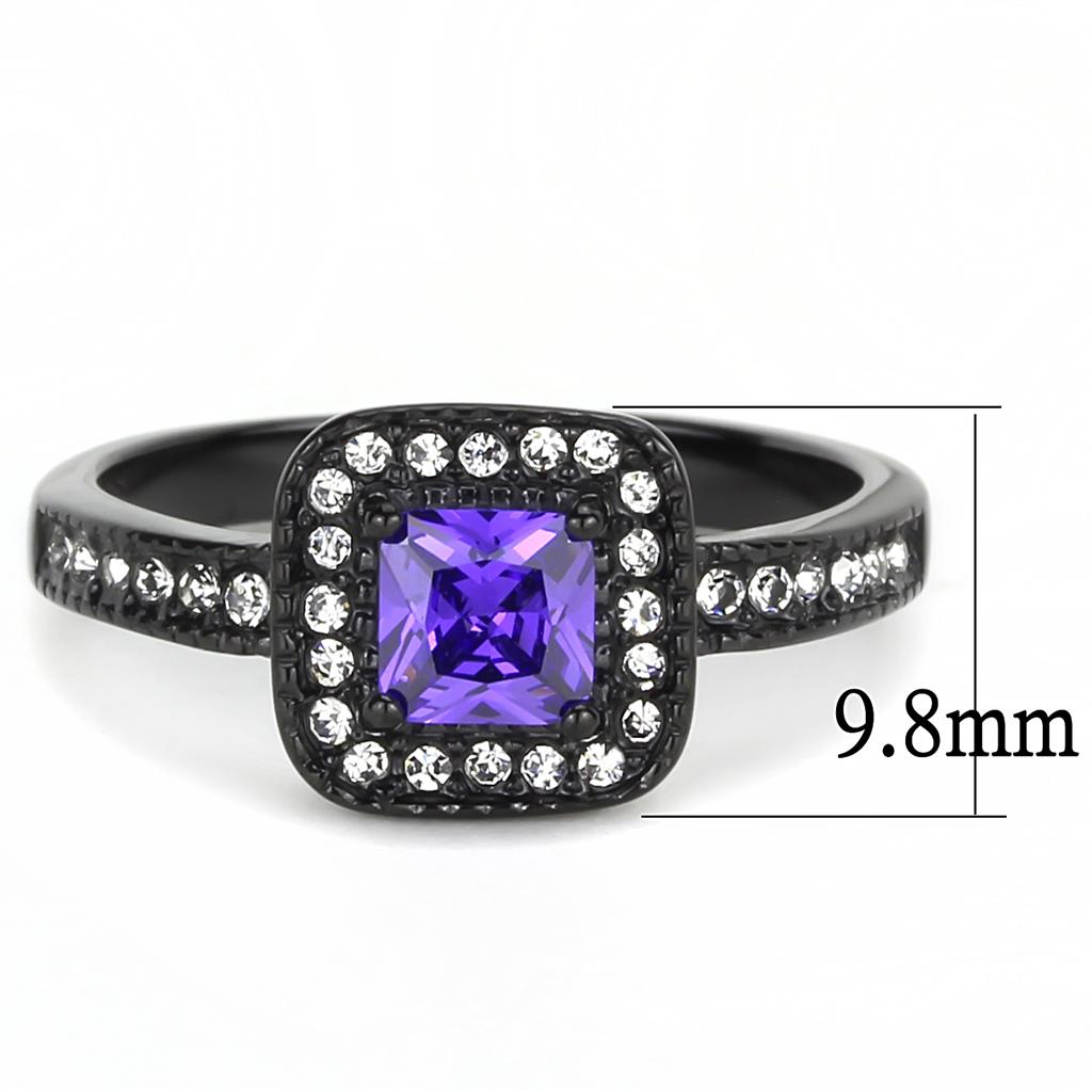 TK3450 - IP Black(Ion Plating) Stainless Steel Ring with AAA Grade CZ in Tanzanite