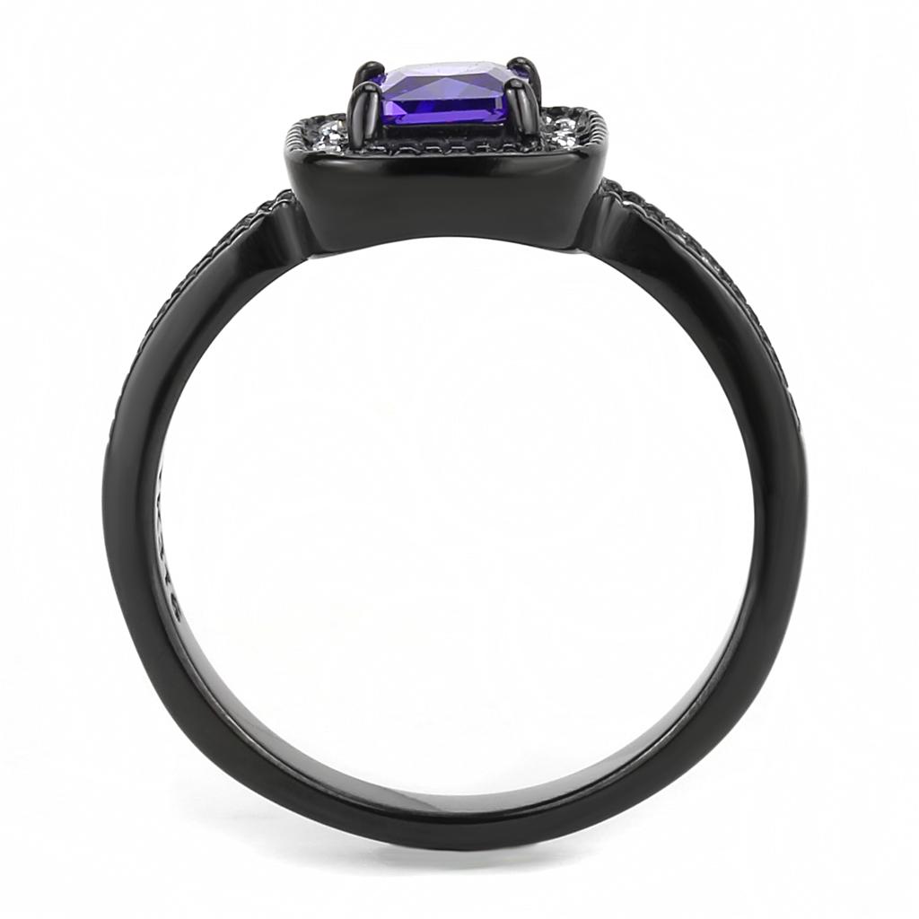 TK3450 - IP Black(Ion Plating) Stainless Steel Ring with AAA Grade CZ in Tanzanite