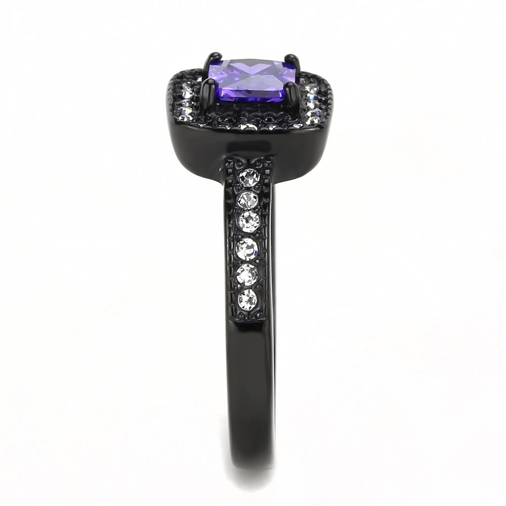 TK3450 - IP Black(Ion Plating) Stainless Steel Ring with AAA Grade CZ in Tanzanite