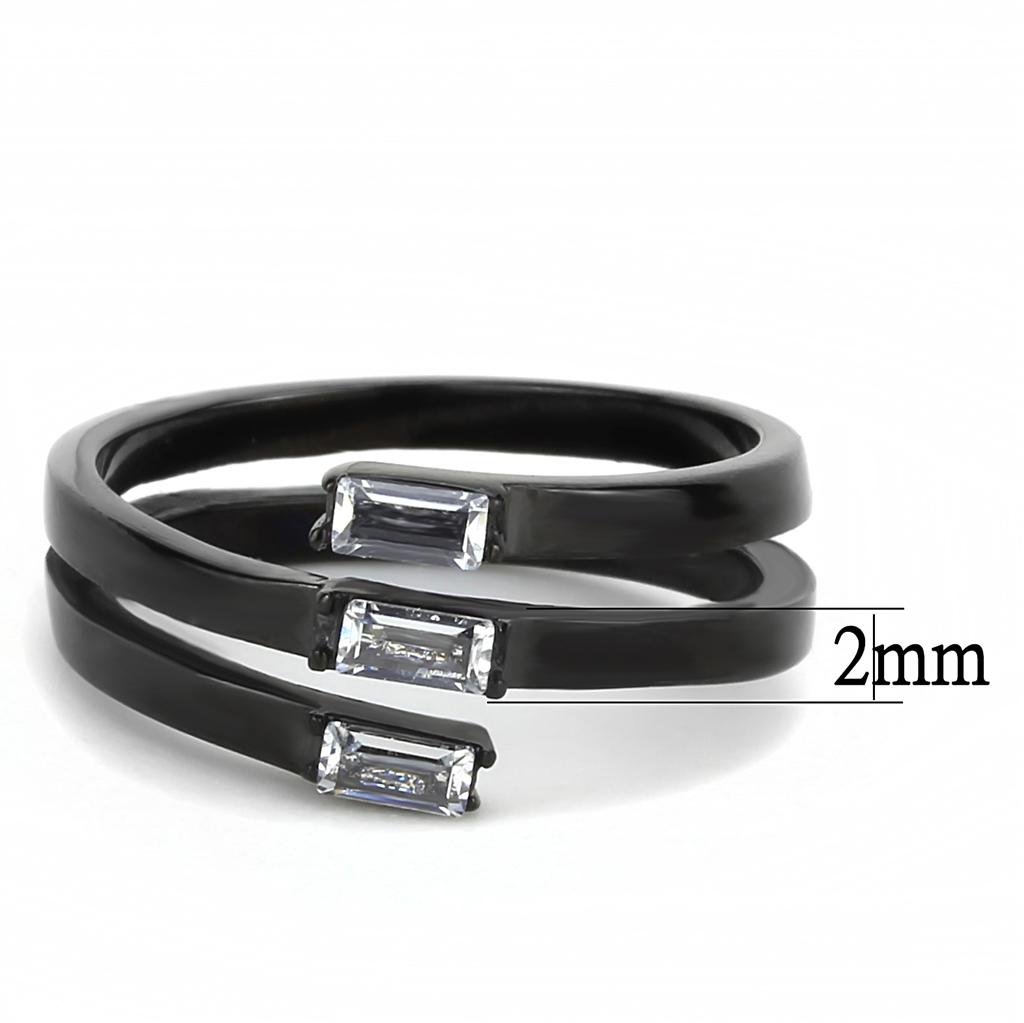TK3455 - IP Black(Ion Plating) Stainless Steel Ring with AAA Grade CZ in Clear