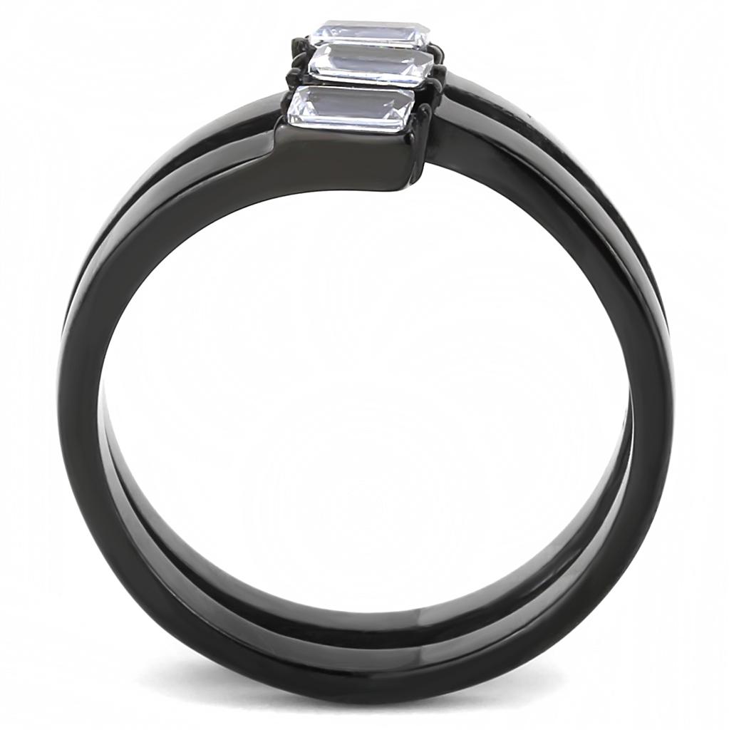 TK3455 - IP Black(Ion Plating) Stainless Steel Ring with AAA Grade CZ in Clear