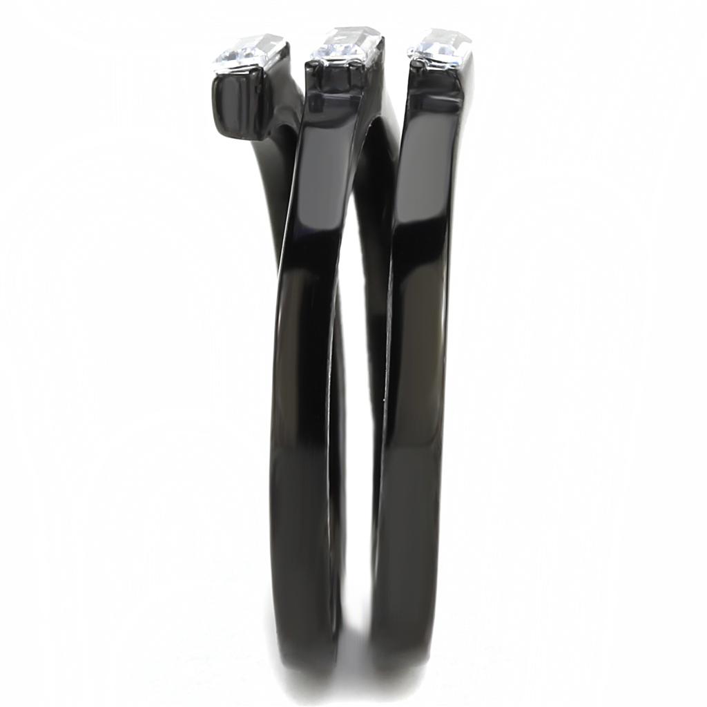 TK3455 - IP Black(Ion Plating) Stainless Steel Ring with AAA Grade CZ in Clear