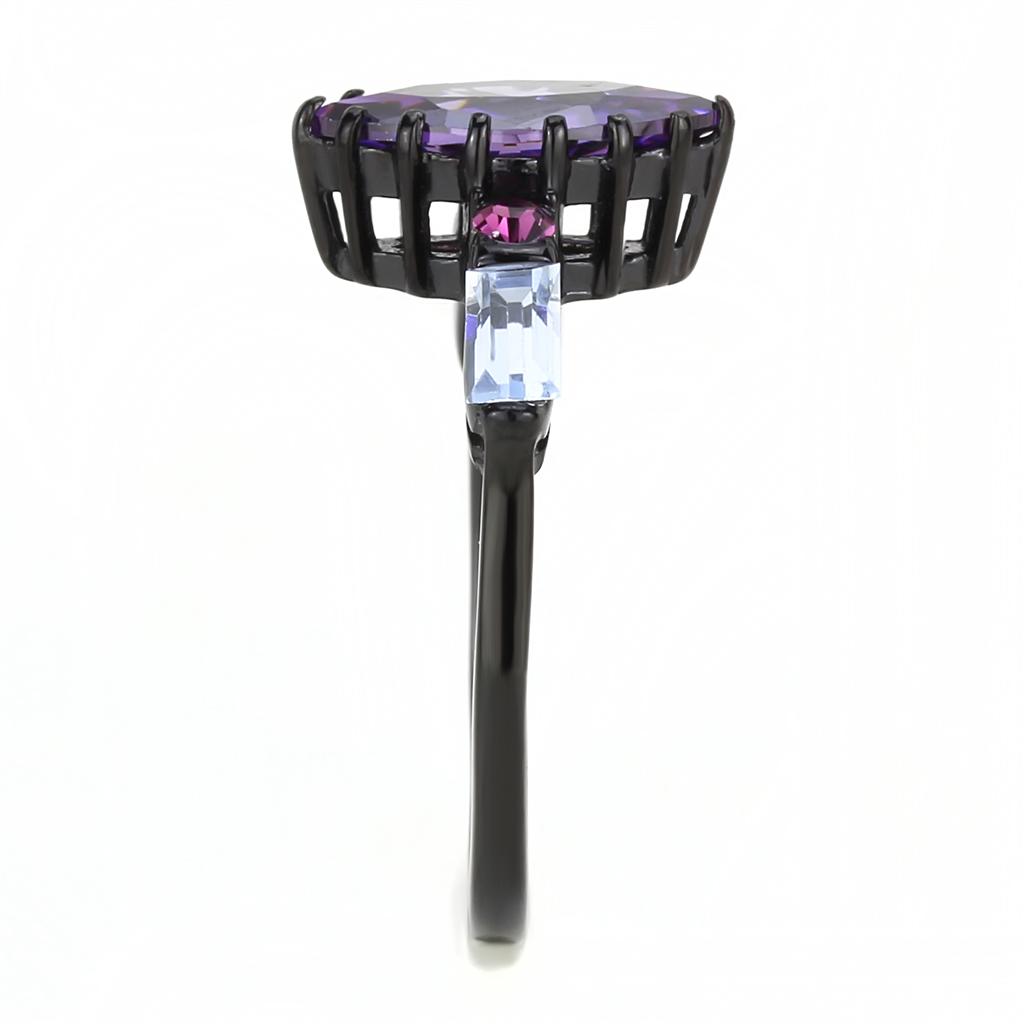 TK3456 - IP Black(Ion Plating) Stainless Steel Ring with AAA Grade CZ in Amethyst
