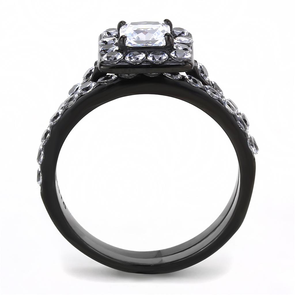TK3458 - IP Black(Ion Plating) Stainless Steel Ring with AAA Grade CZ in Clear