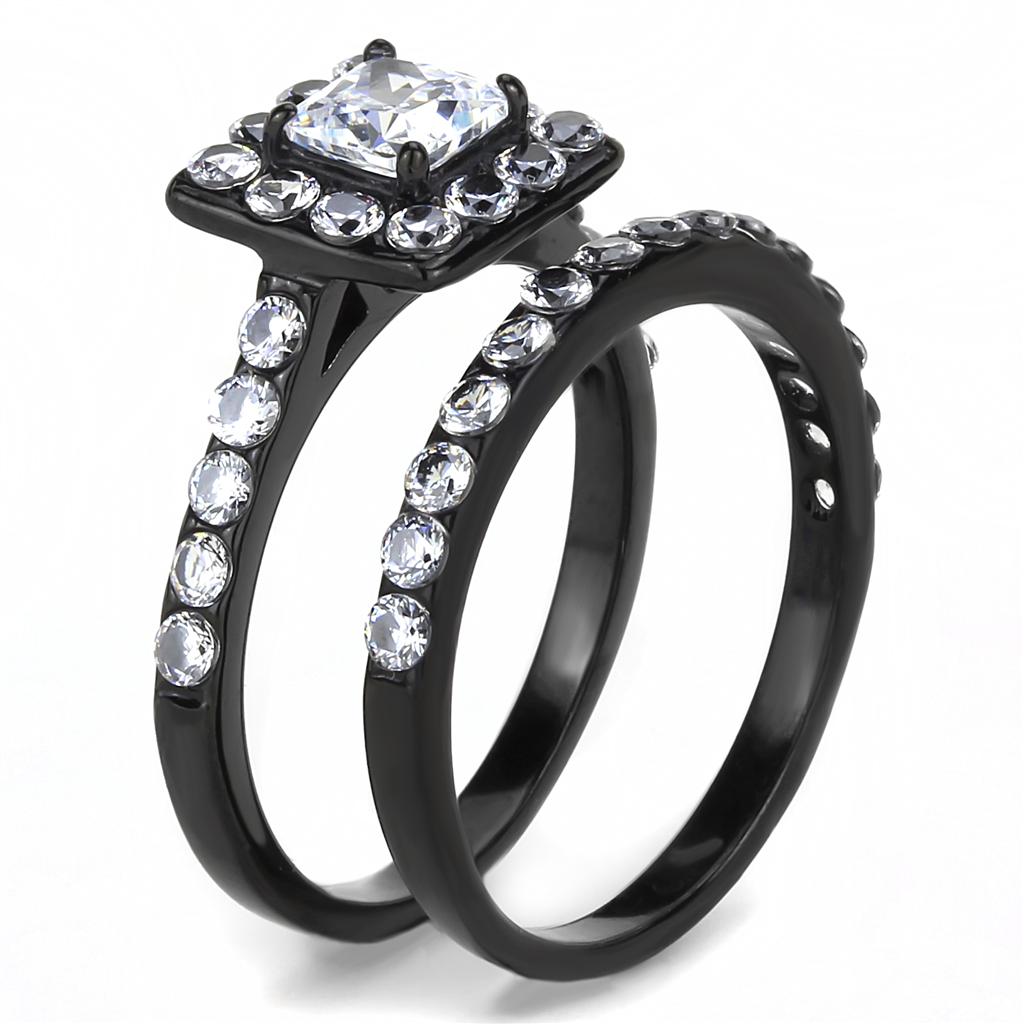 TK3458 - IP Black(Ion Plating) Stainless Steel Ring with AAA Grade CZ in Clear