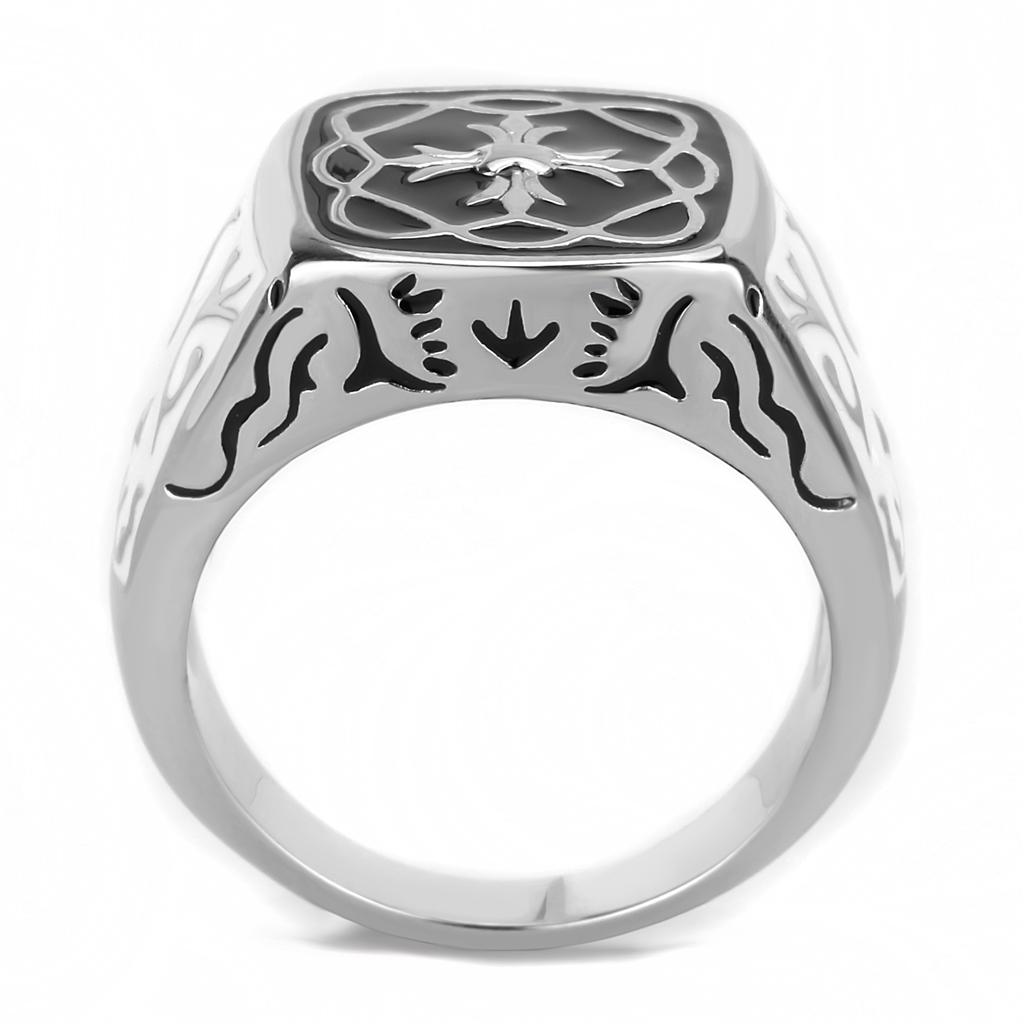 TK3460 - High polished (no plating) Stainless Steel Ring with Epoxy in Jet
