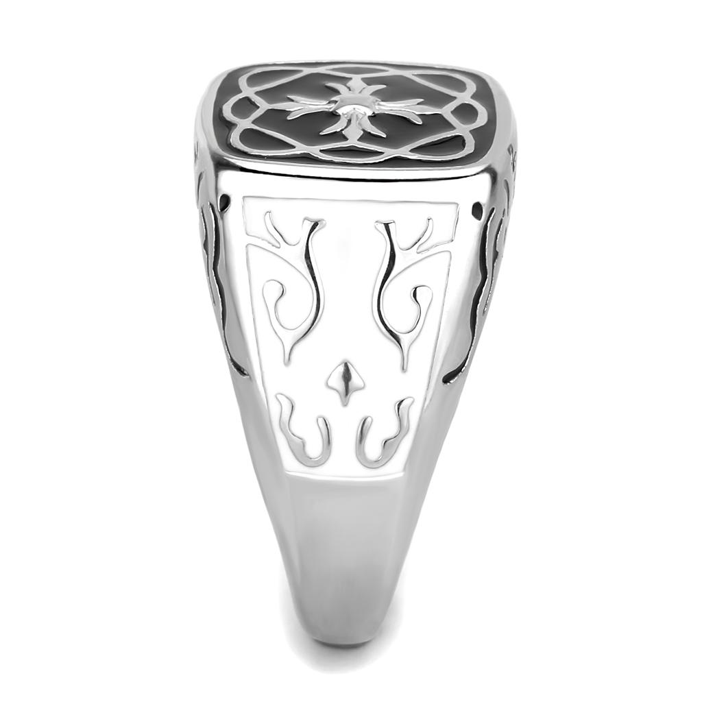 TK3460 - High polished (no plating) Stainless Steel Ring with Epoxy in Jet