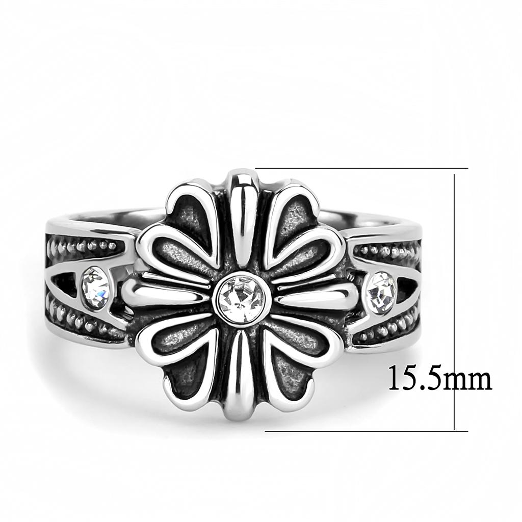 TK3462 - High polished (no plating) Stainless Steel Ring with Top Grade Crystal in Clear
