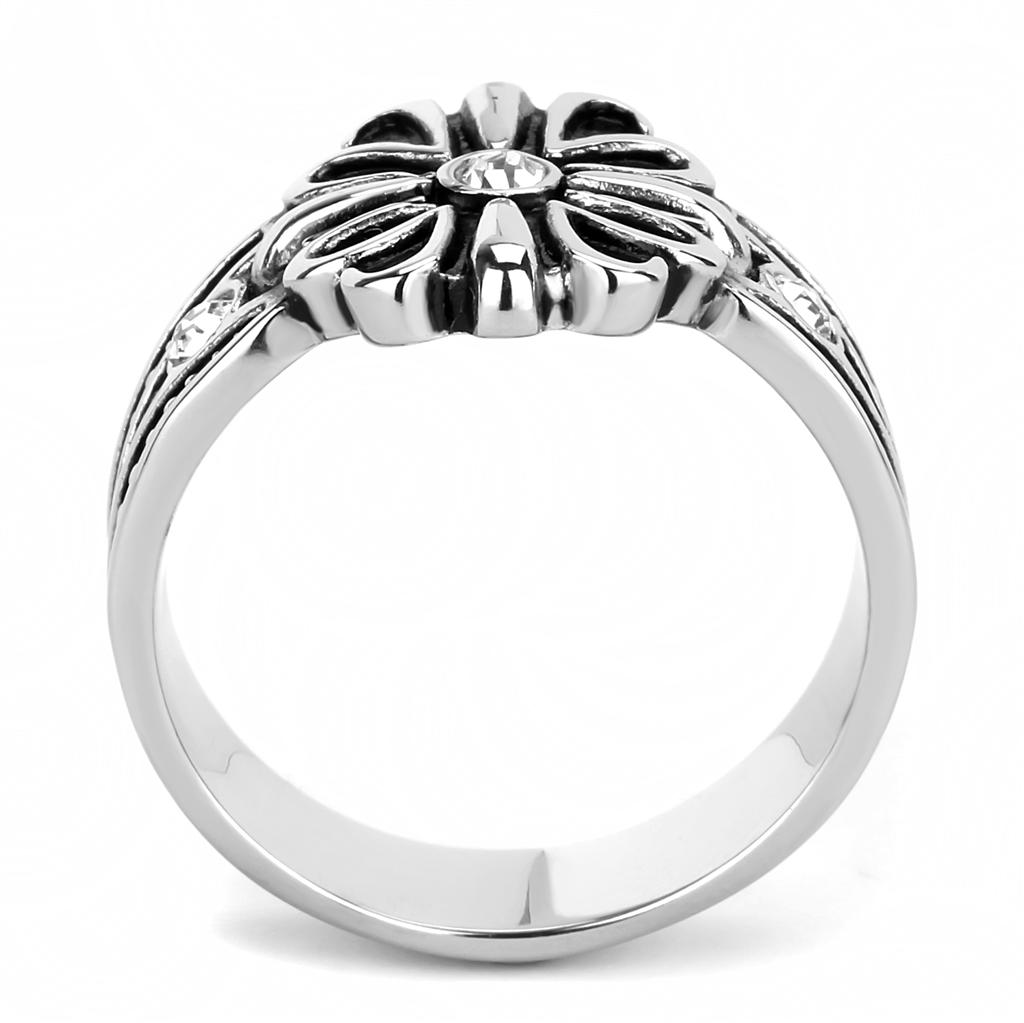 TK3462 - High polished (no plating) Stainless Steel Ring with Top Grade Crystal in Clear