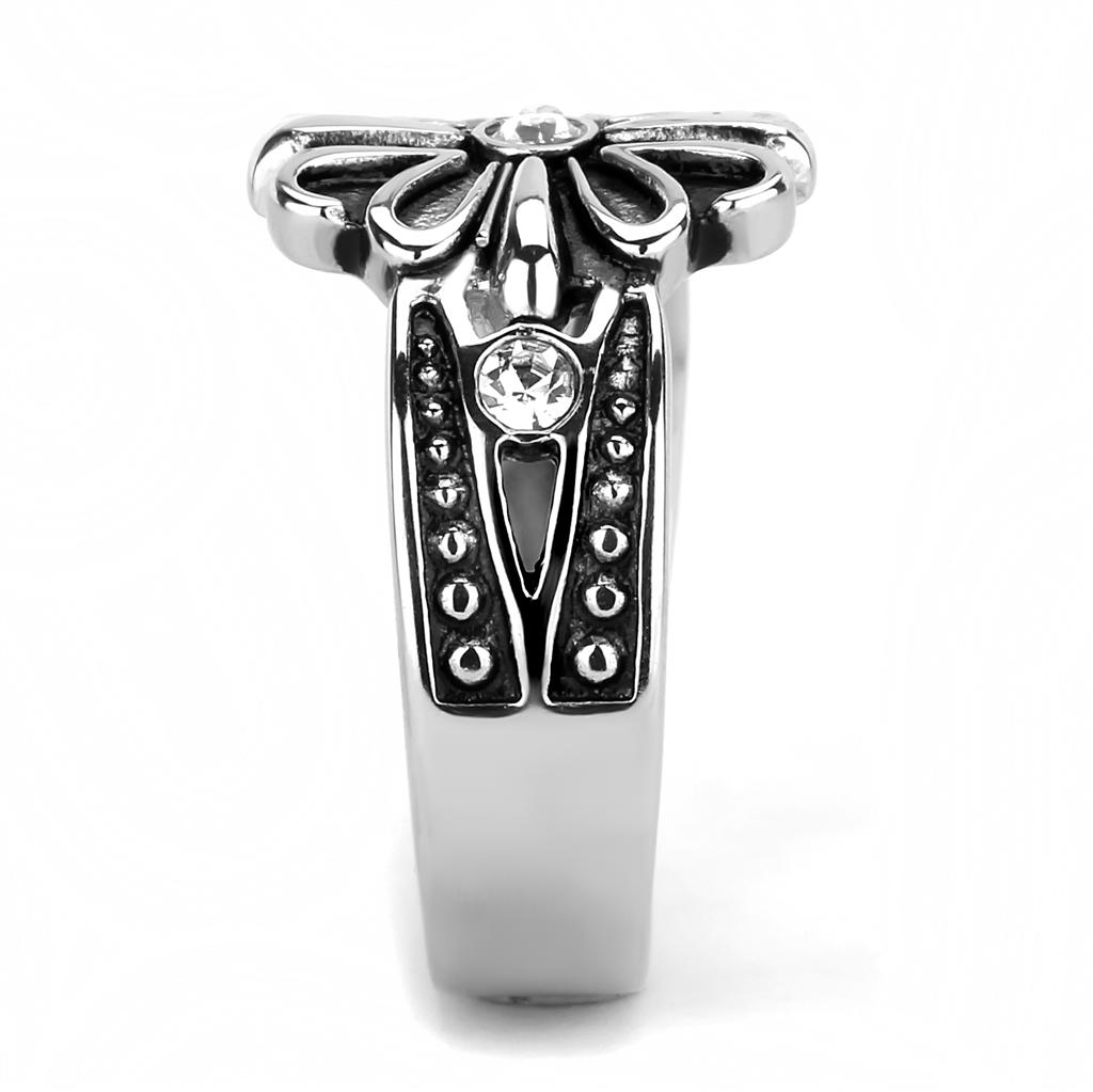 TK3462 - High polished (no plating) Stainless Steel Ring with Top Grade Crystal in Clear