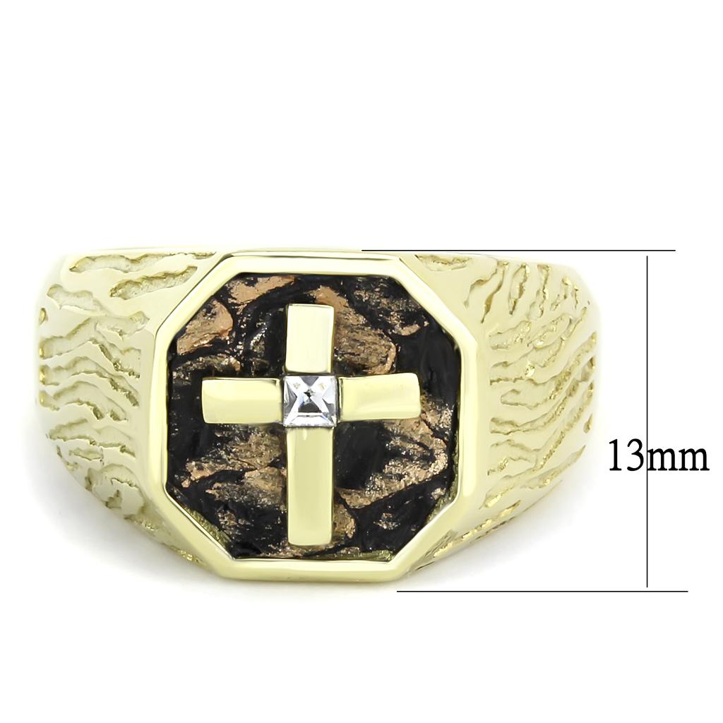 TK3464 - IP Gold(Ion Plating) Stainless Steel Ring with Top Grade Crystal in Clear
