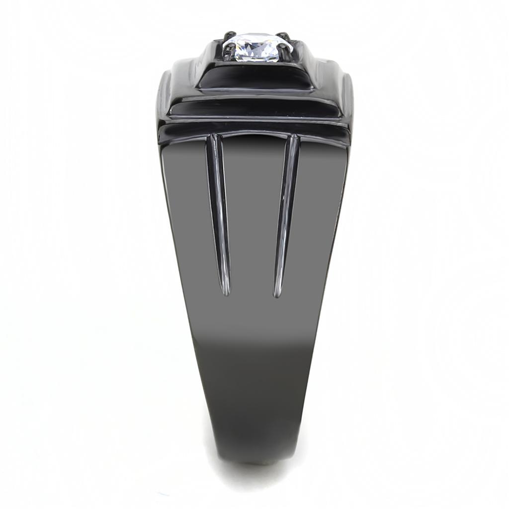 TK3466 - IP Black(Ion Plating) Stainless Steel Ring with AAA Grade CZ in Clear