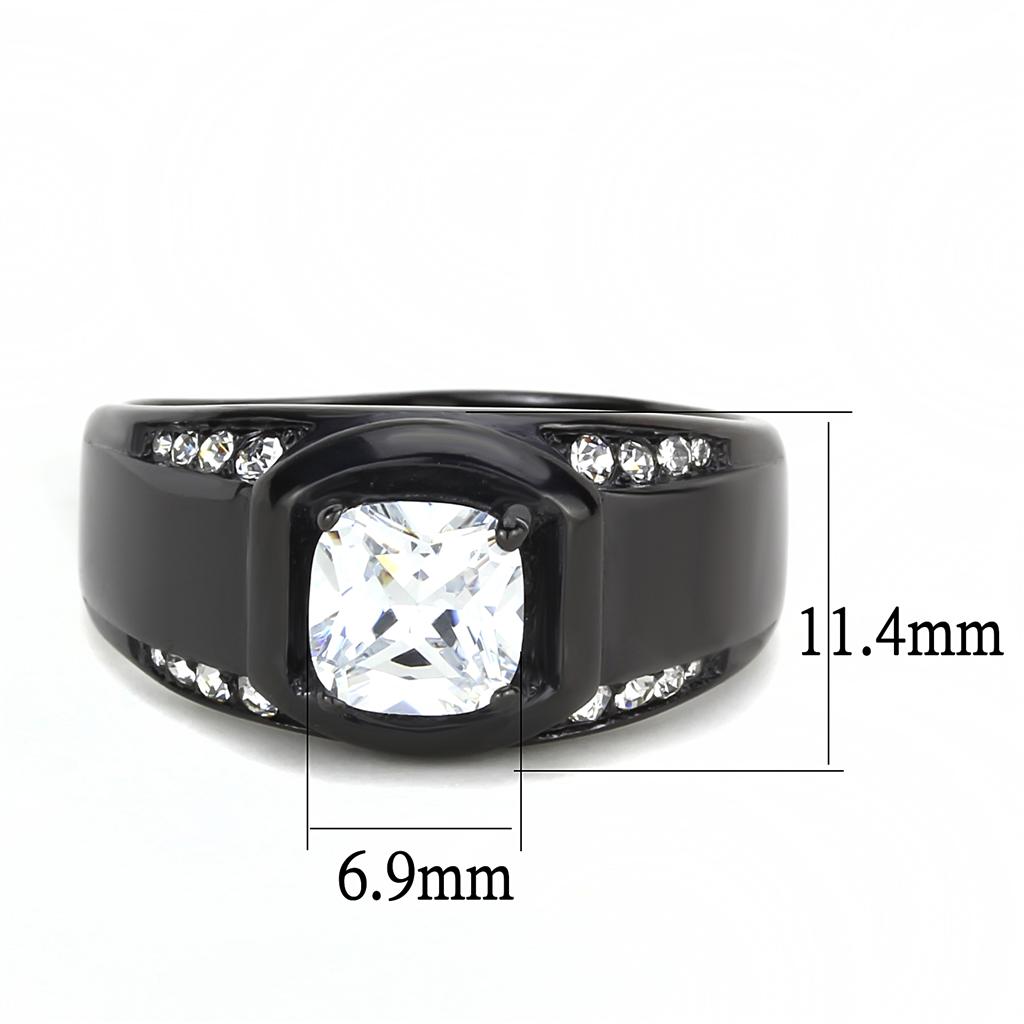 TK3467 - IP Black(Ion Plating) Stainless Steel Ring with AAA Grade CZ in Clear