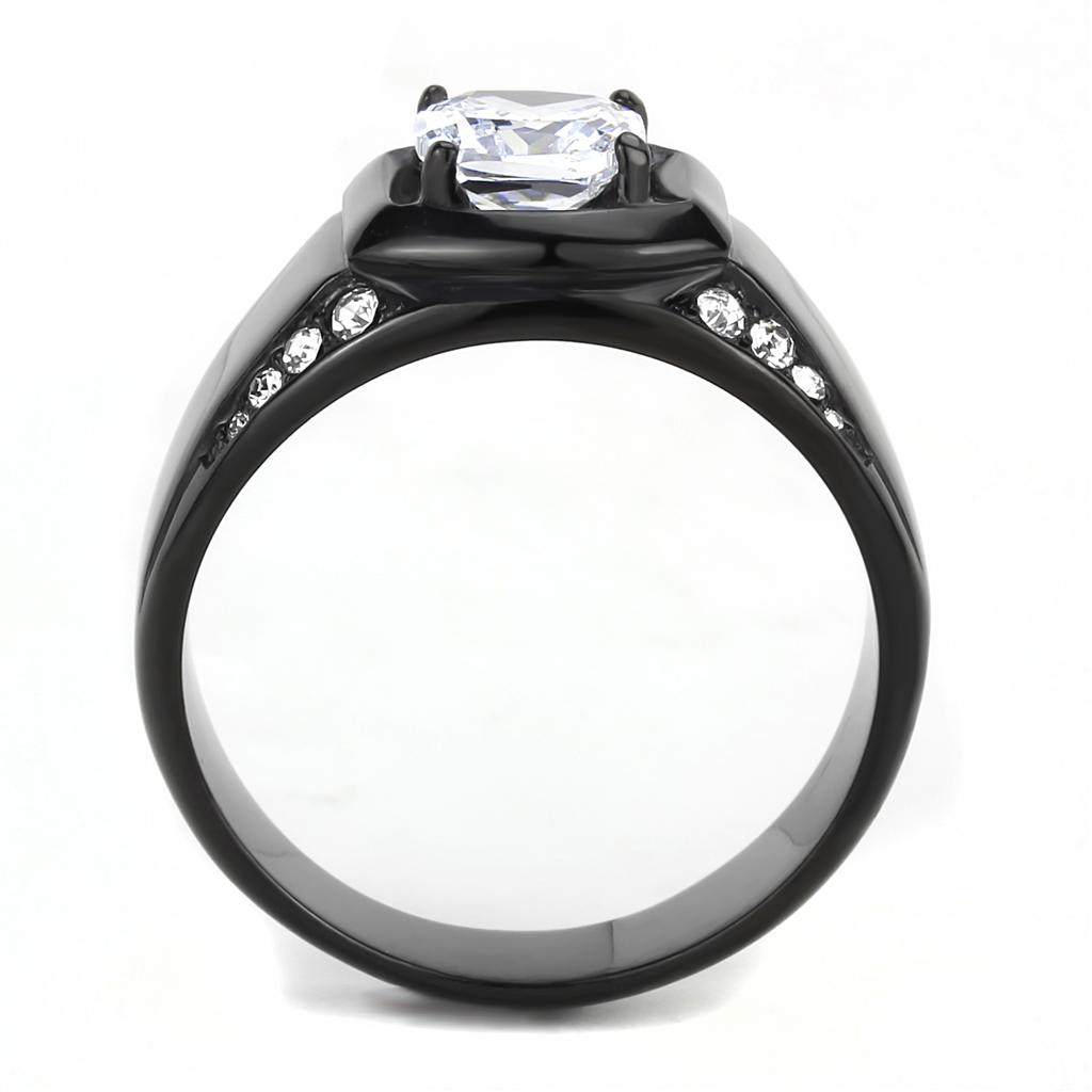 TK3467 - IP Black(Ion Plating) Stainless Steel Ring with AAA Grade CZ in Clear