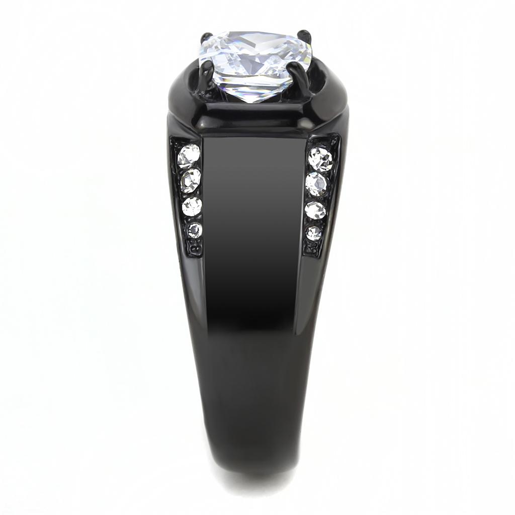 TK3467 - IP Black(Ion Plating) Stainless Steel Ring with AAA Grade CZ in Clear