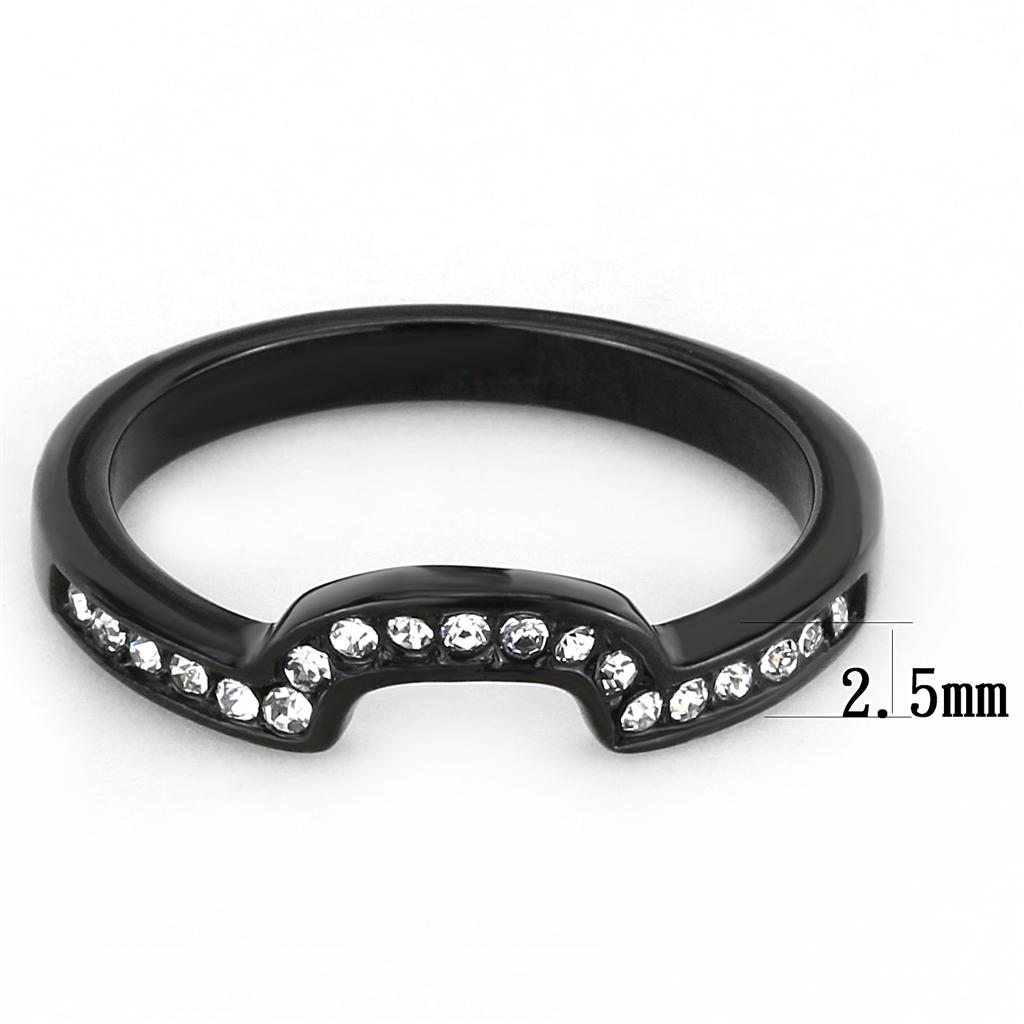 TK3498 - IP Black(Ion Plating) Stainless Steel Ring with Top Grade Crystal in Clear