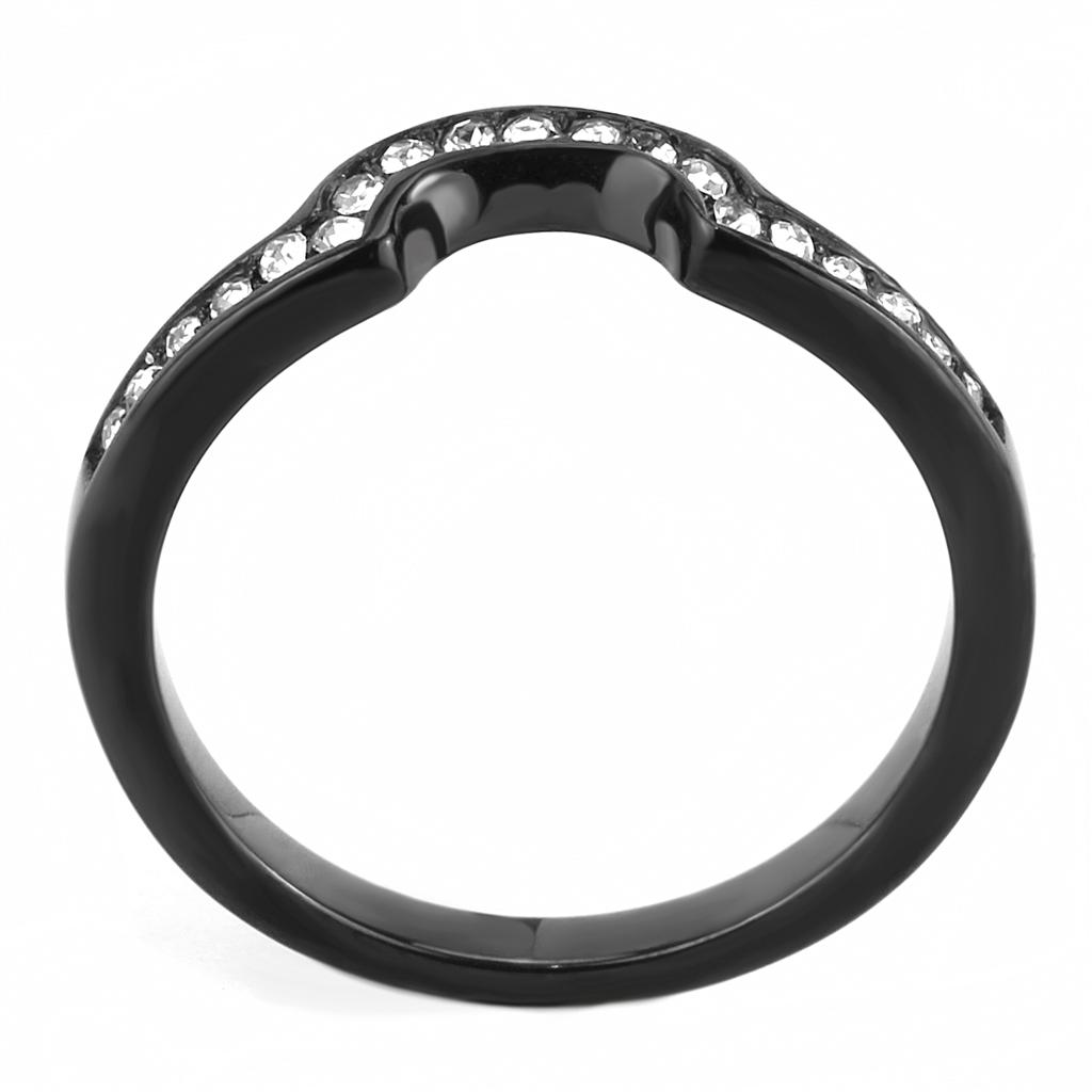 TK3498 - IP Black(Ion Plating) Stainless Steel Ring with Top Grade Crystal in Clear