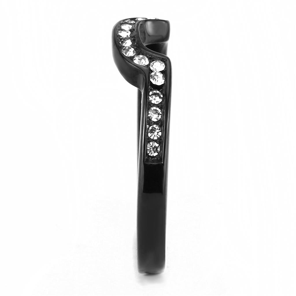 TK3498 - IP Black(Ion Plating) Stainless Steel Ring with Top Grade Crystal in Clear
