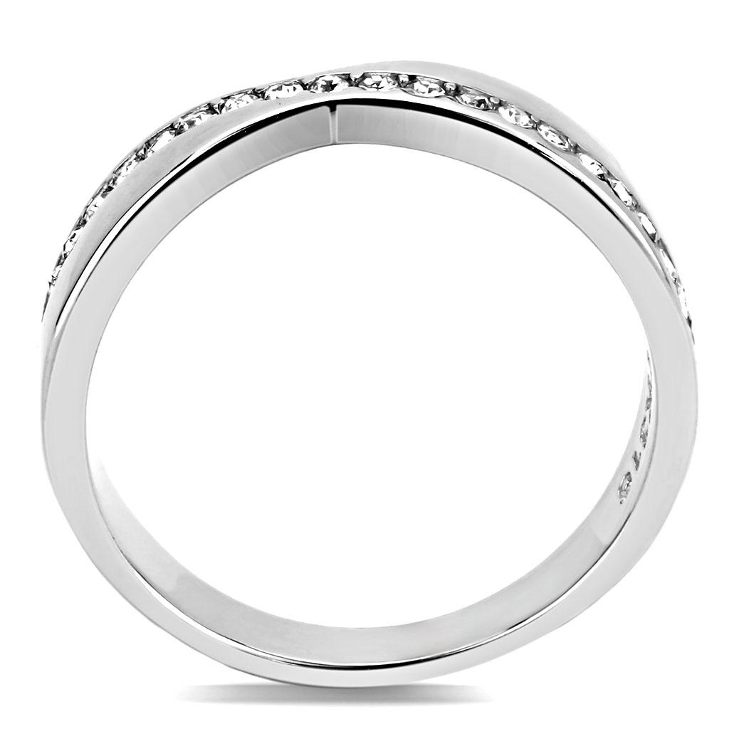 TK3501 - High polished (no plating) Stainless Steel Ring with Top Grade Crystal in Clear