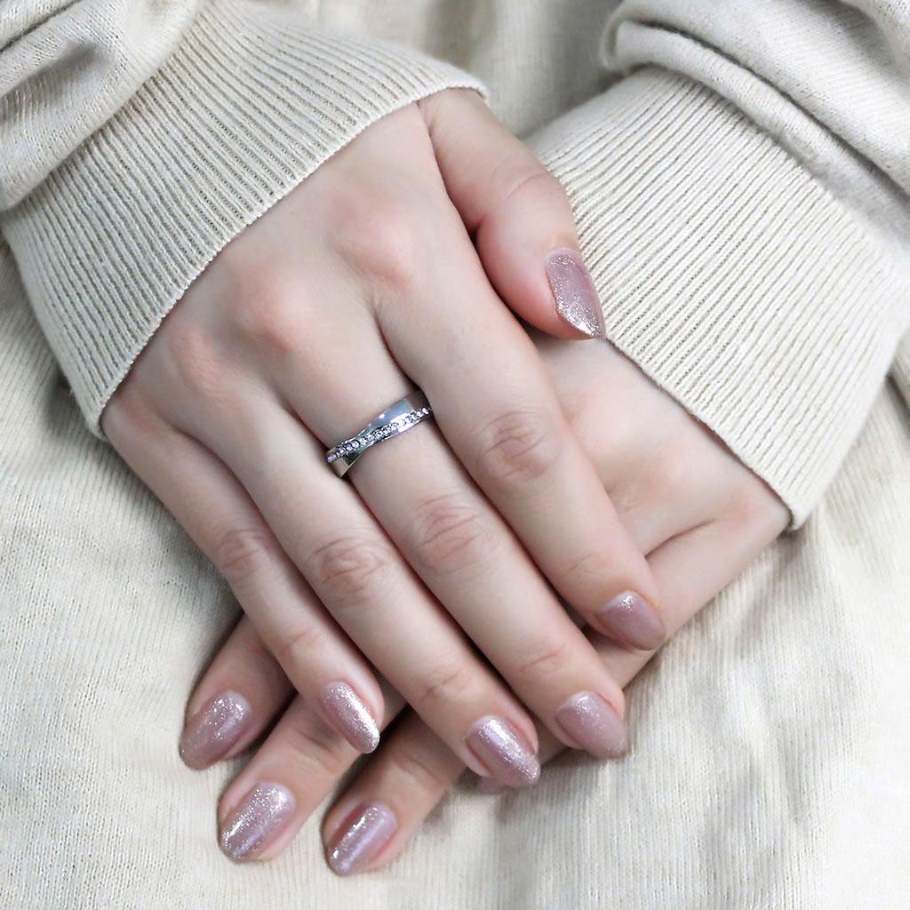 TK3501 - High polished (no plating) Stainless Steel Ring with Top Grade Crystal in Clear