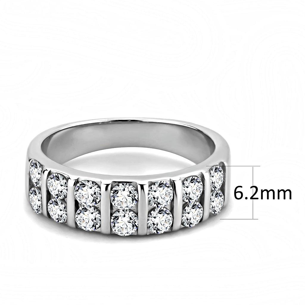 TK3504 - High polished (no plating) Stainless Steel Ring with AAA Grade CZ in Clear