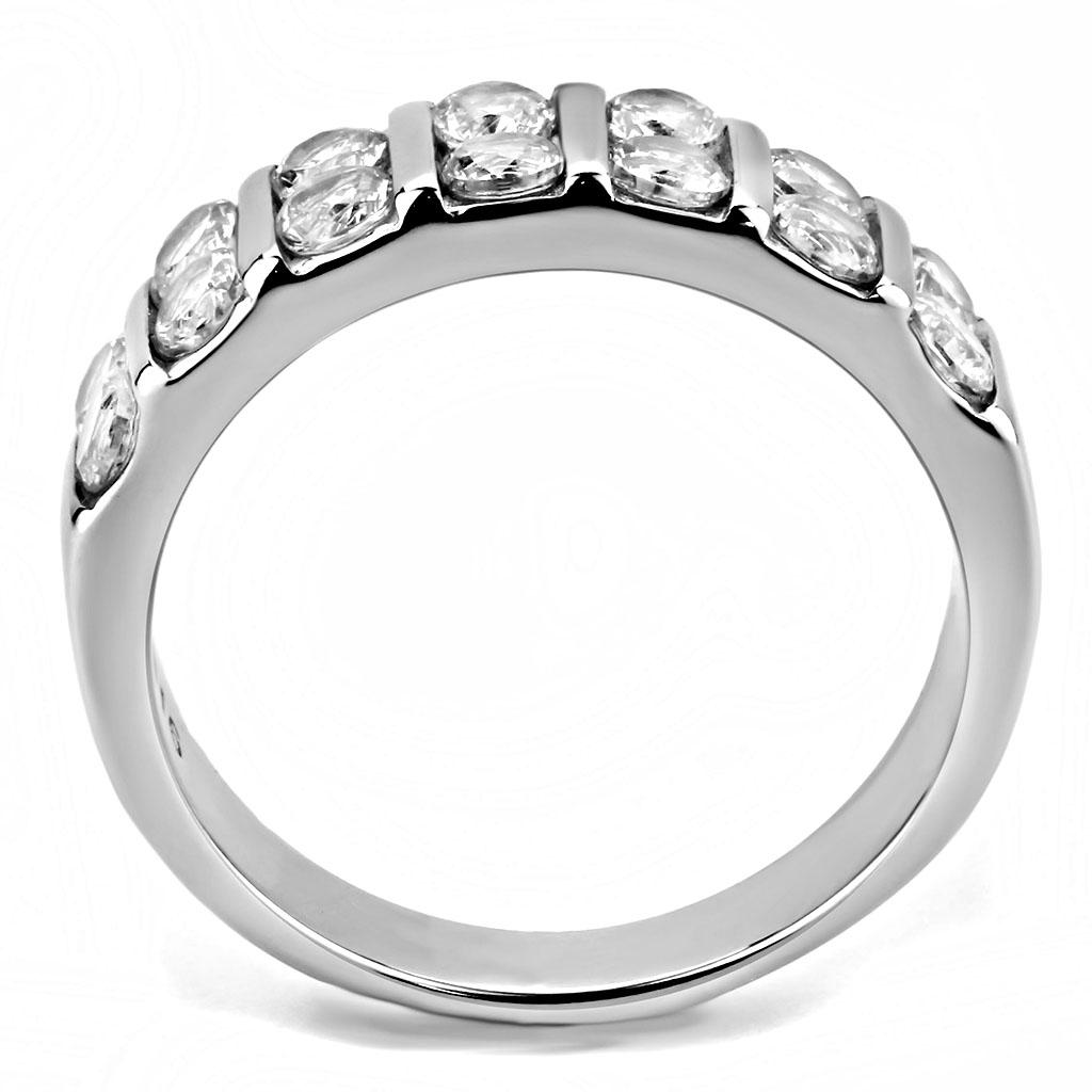 TK3504 - High polished (no plating) Stainless Steel Ring with AAA Grade CZ in Clear