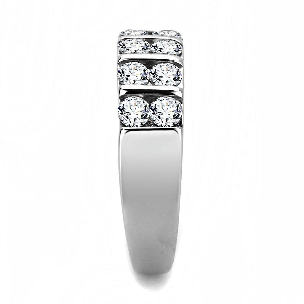 TK3504 - High polished (no plating) Stainless Steel Ring with AAA Grade CZ in Clear
