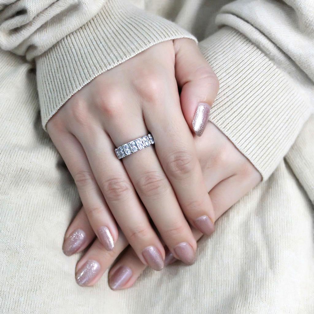 TK3504 - High polished (no plating) Stainless Steel Ring with AAA Grade CZ in Clear
