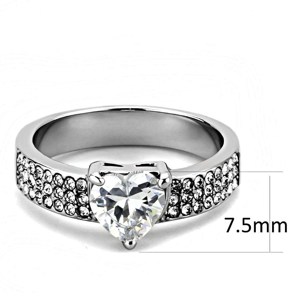 TK3505 - High polished (no plating) Stainless Steel Ring with AAA Grade CZ in Clear