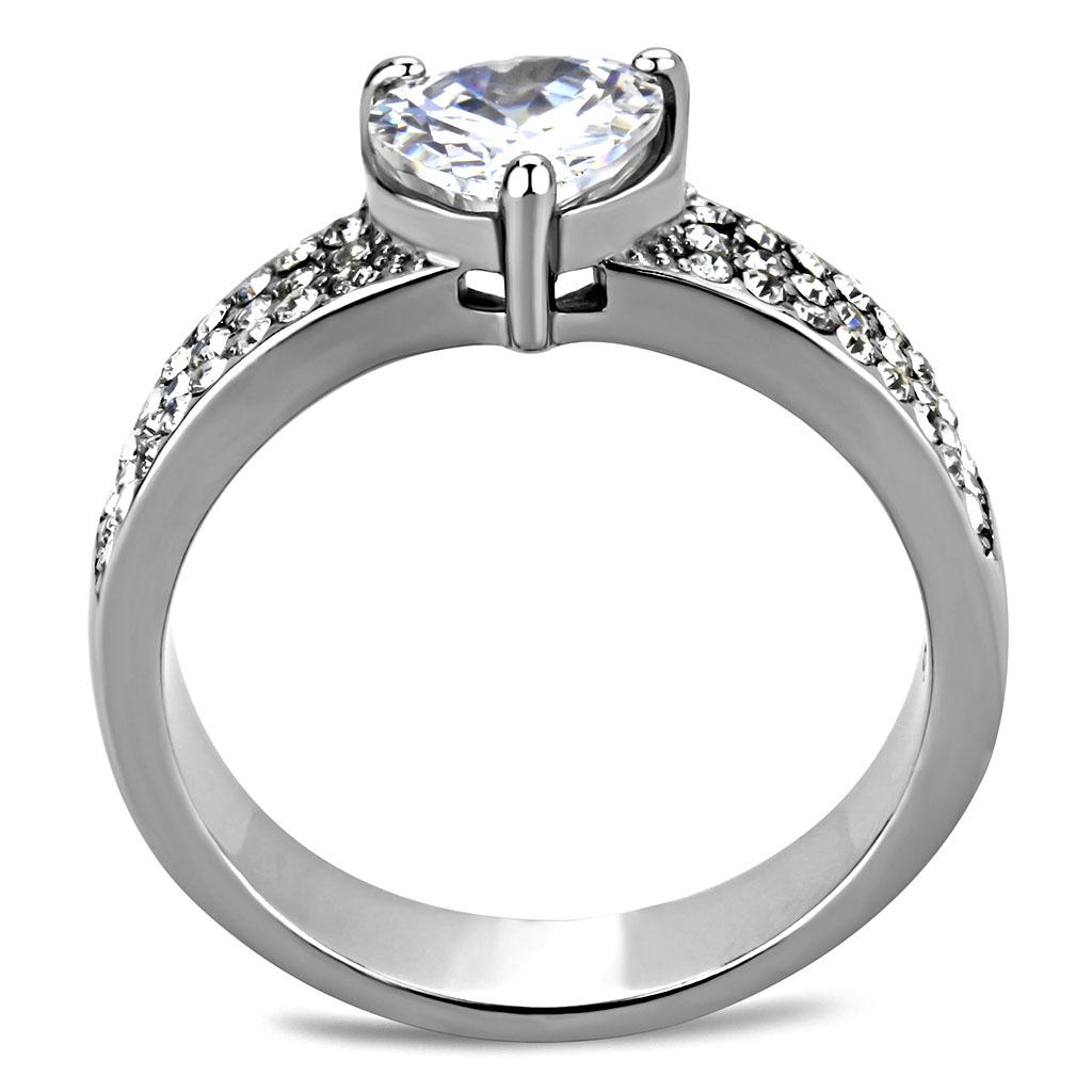 TK3505 - High polished (no plating) Stainless Steel Ring with AAA Grade CZ in Clear