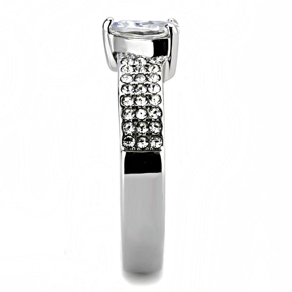 TK3505 - High polished (no plating) Stainless Steel Ring with AAA Grade CZ in Clear