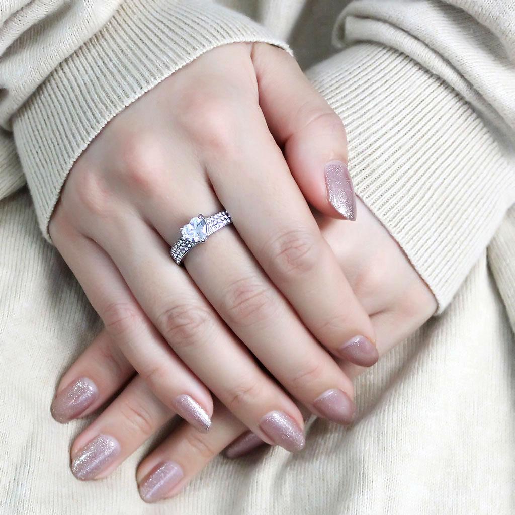TK3505 - High polished (no plating) Stainless Steel Ring with AAA Grade CZ in Clear